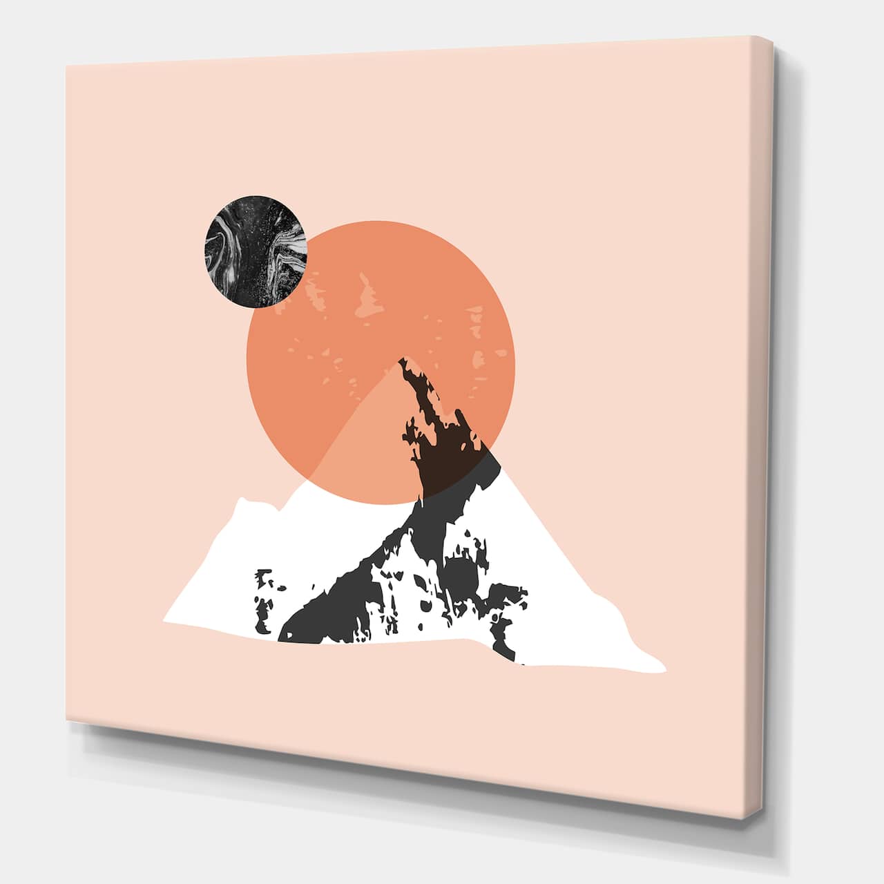 Designart - Modern Minimalist Mountain Sun and Moon - Modern Canvas Wall Art Print